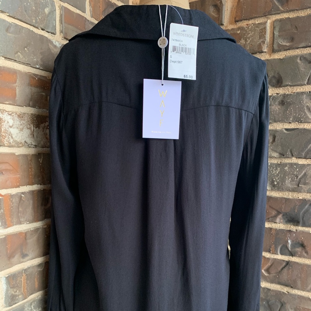 NWT Blouse Black Lace-Up Office Long Sleeve - Small - Picture 6 of 7
